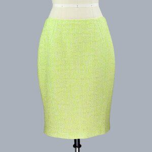 T TAHARI TWEED LIME GREEN PENCIL SKIRT